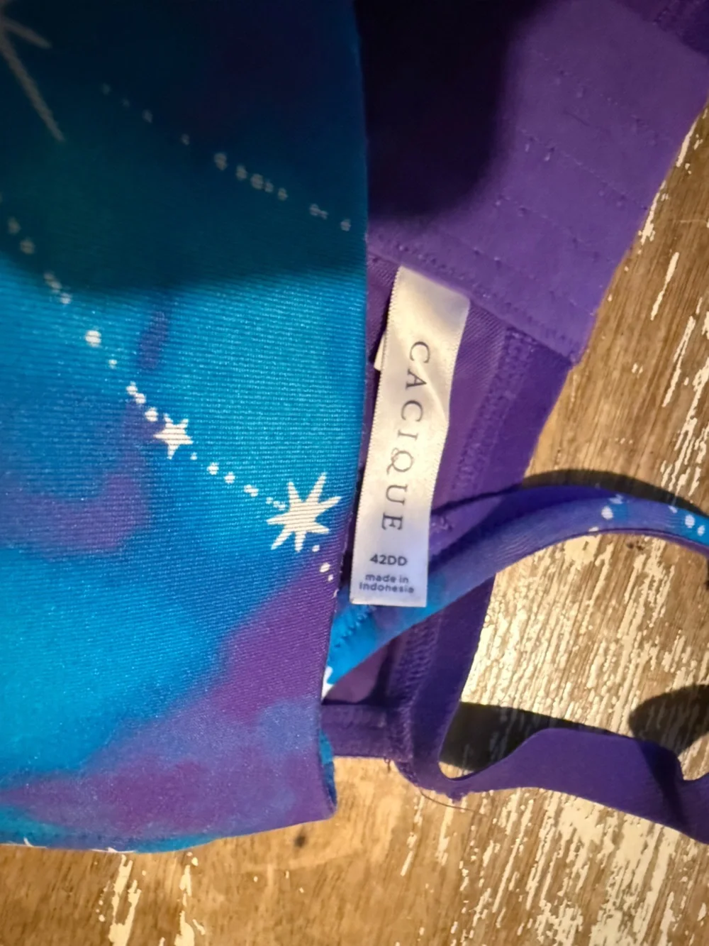 Cacique Blue and Purple Star-Print Bra - Picture 2 of 3
